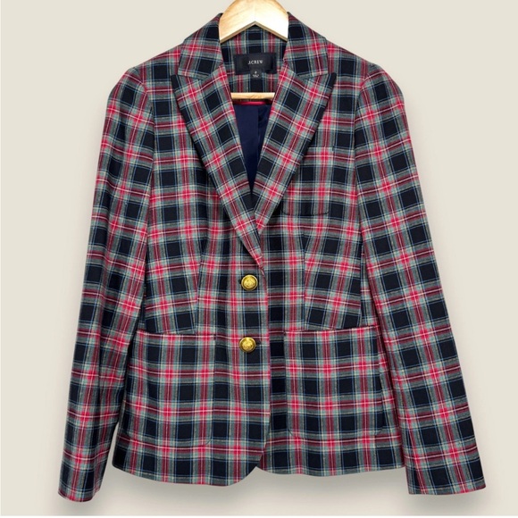 NWOT J.Crew Shrunken Blazer in Black Stewart Tartan Plaid Wool Jacket Sz 8 - Picture 1 of 8